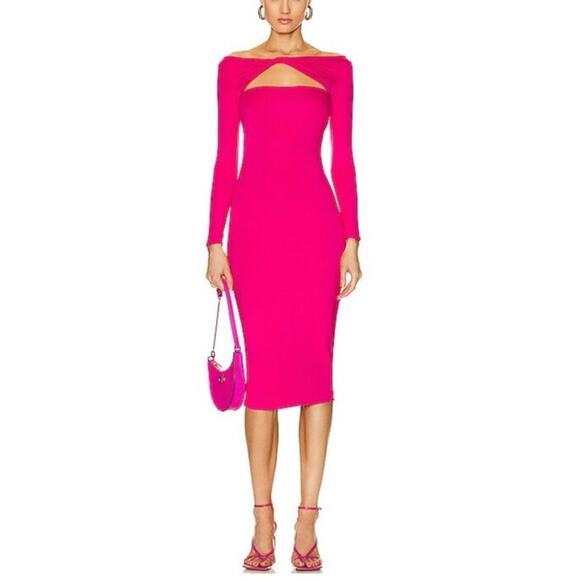 Ser.O.Ya Womens Pink Irene Twist Front Jersey Stretch Bodycon Midi Dress XS NWT - Picture 4 of 10